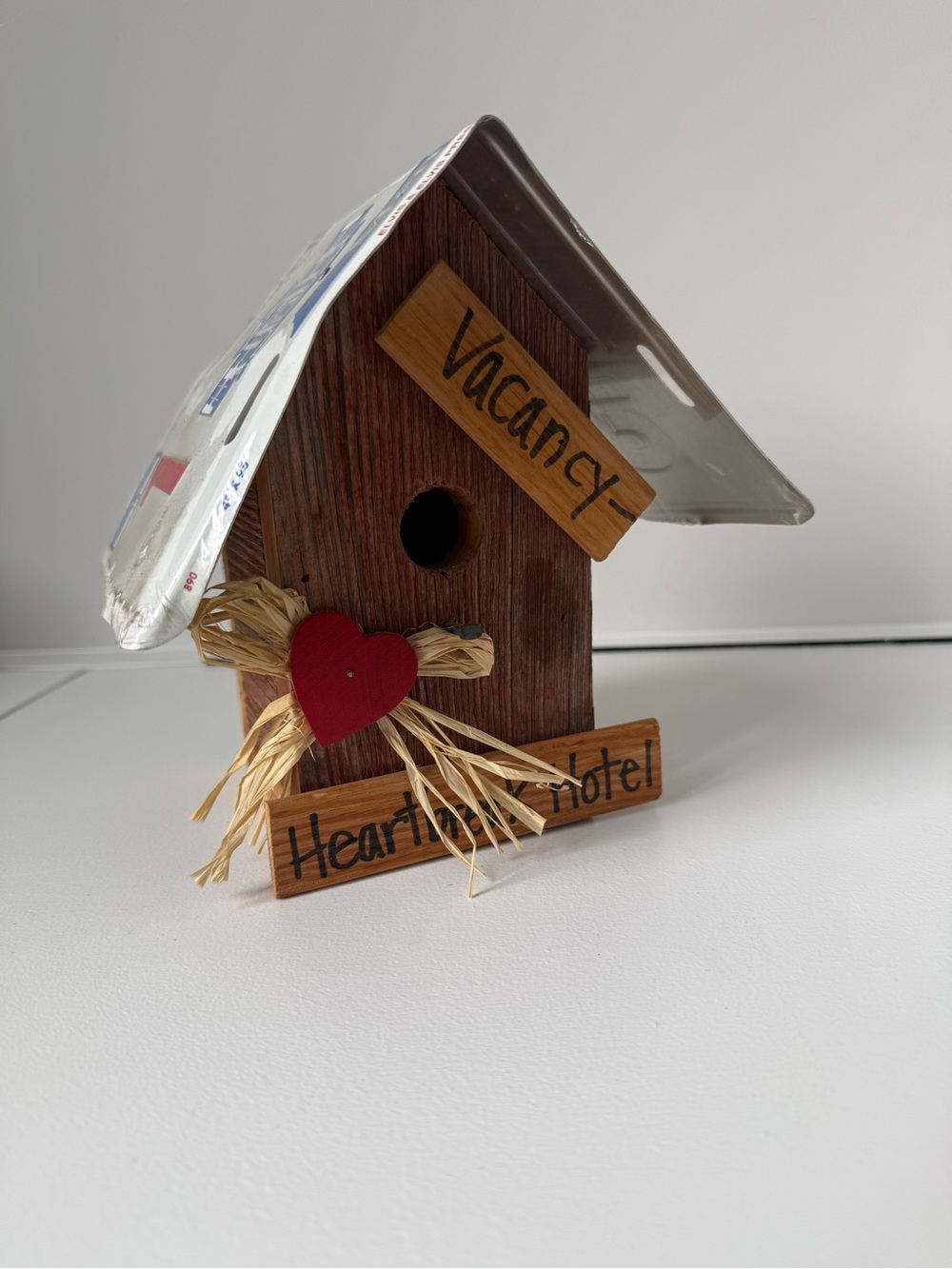Handmade Wooden Heartbreak Hotel Birdhouse - Red Accent